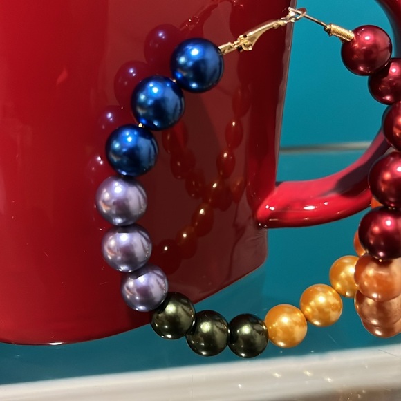 3inch hooped earrings with multi-color beaded design - Picture 3 of 4